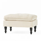 28" Pillow Top Ottoman with Button Tufted Upholstery, Turned Birch Legs, Extra Seating or Footrest, 28.5"x18"x17.75", Cream
