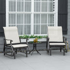 3-Piece Outdoor Gliders Set Bistro Set with Steel Frame, Tempered Glass Top Table for Patio, Garden, Backyard, Lawn, Cream White