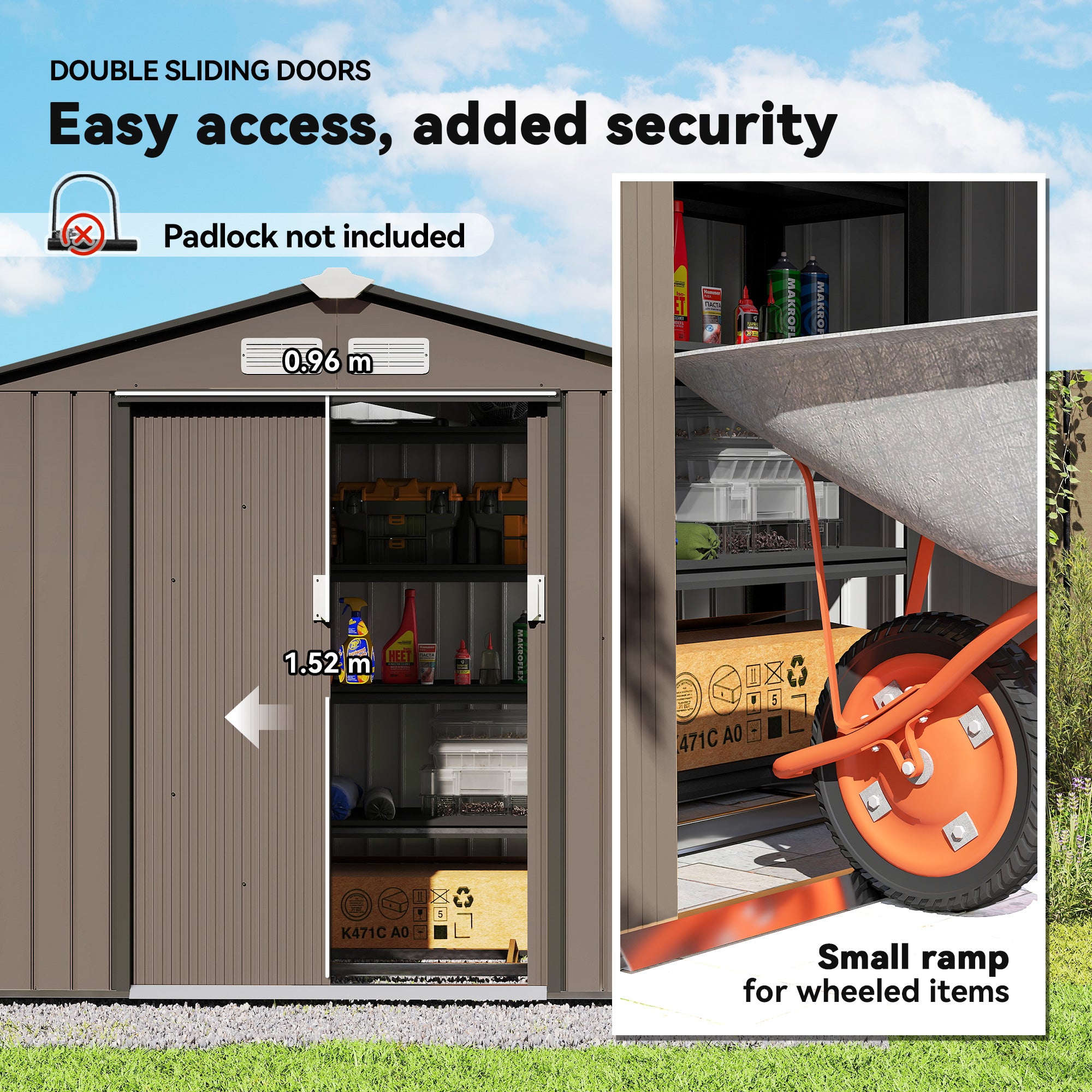 7x4 Storage Shed, Outdoor Garden Tool Shed with Foundation Kit, Vents & Sliding Doors for Backyard Patio, Brown