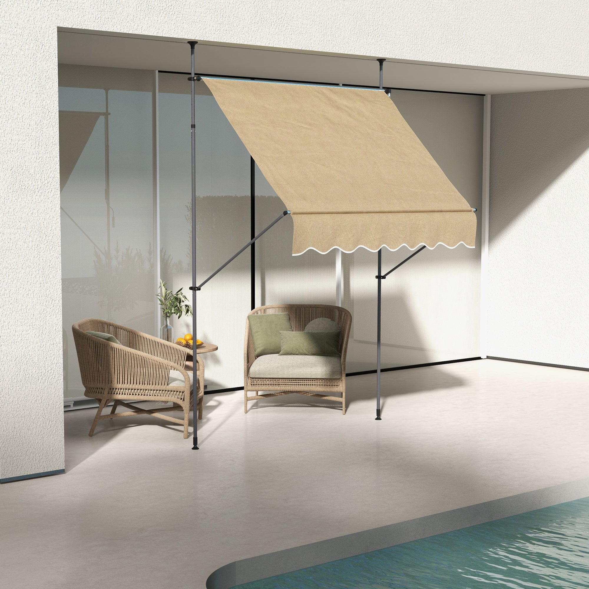 6.5' x 4' Manual Retractable Awning, Non-Screw Patio Awning, UV Resistant for Window or Door, Beige