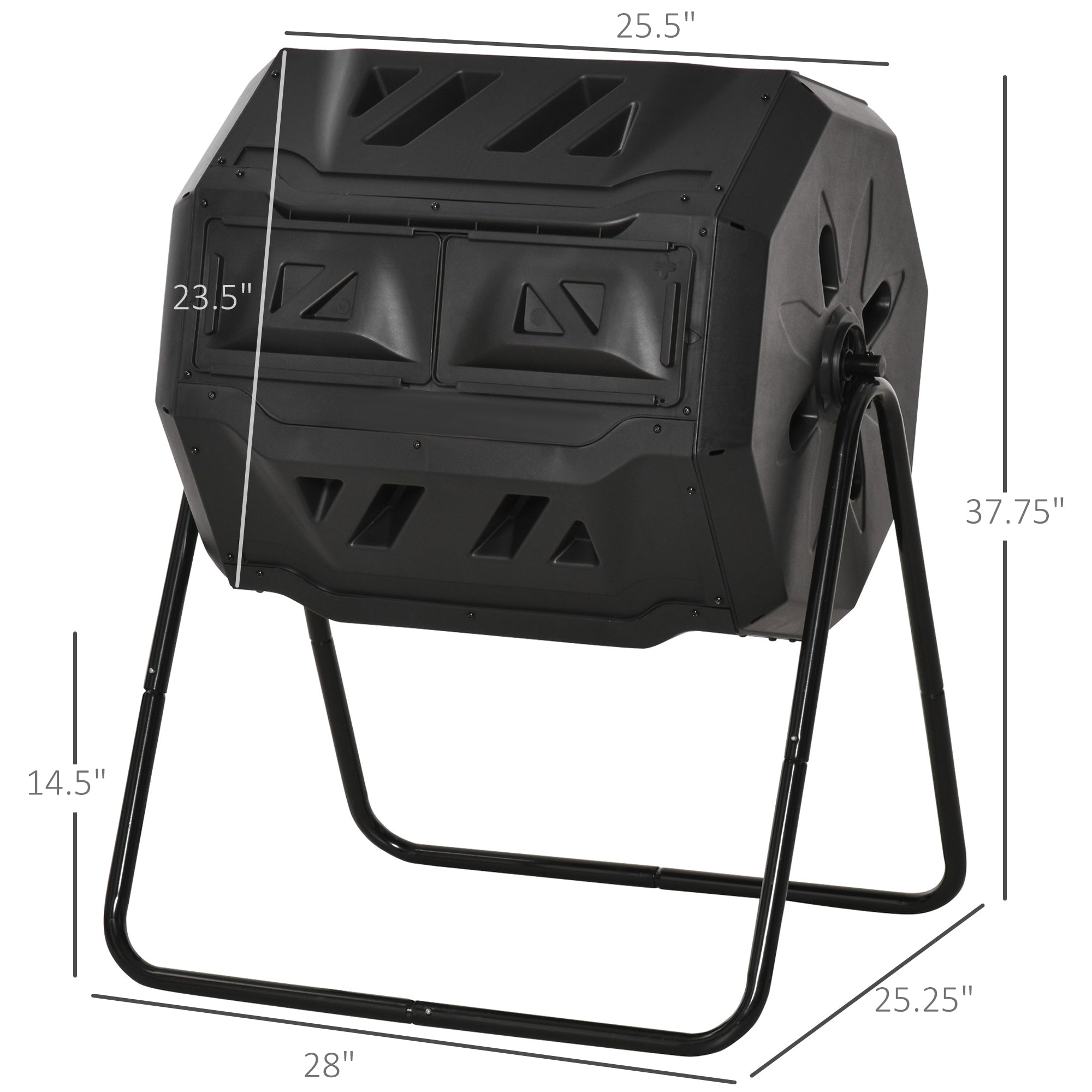 Tumbling Compost Bin Outdoor 360° Dual Chamber Rotating Composter 43 Gallon, Black