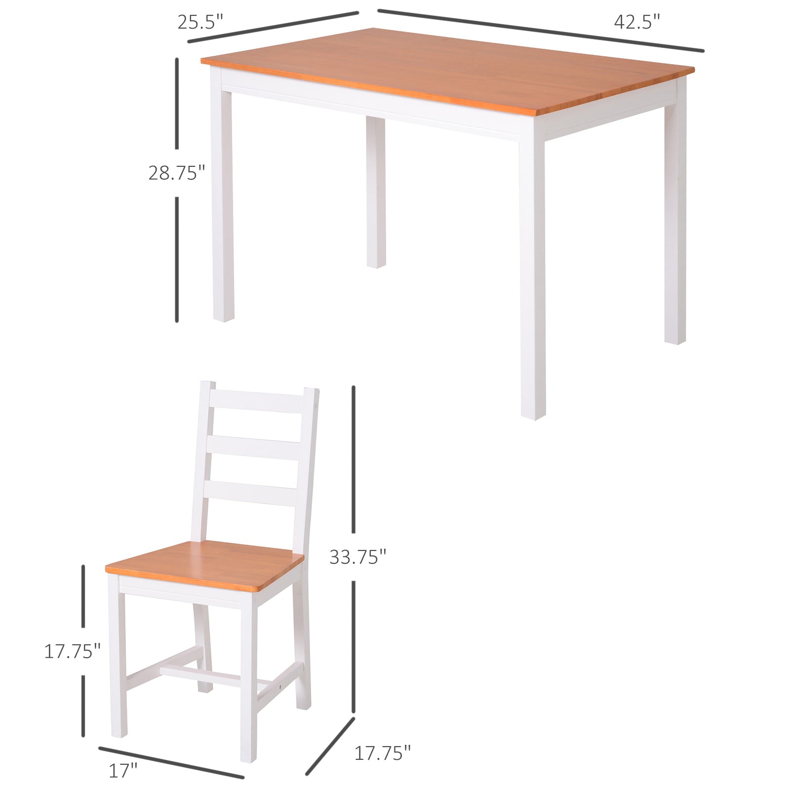 Dining Table Set for 4, 5 Piece Modern Kitchen Table and Chairs, Solid Wood Dining Room Set for Small Spaces, Breakfast Nook, White