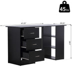 47" Home Office Computer Desk Bookcase Combo, Writing Table Workstation with 3 Drawer and Storage Shelf - Black