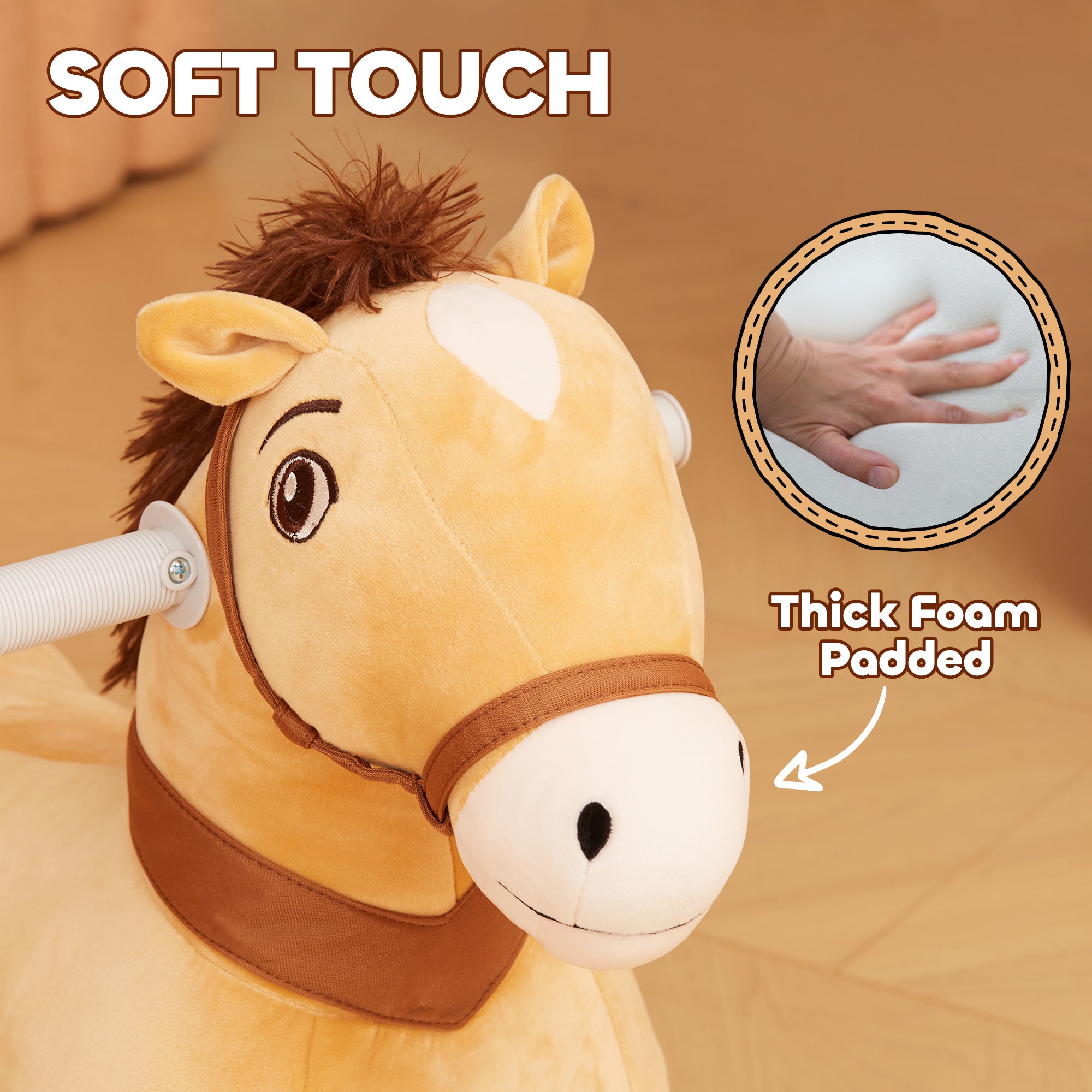 Battery Powered Electric Ride on Pony, 6V Ride on Horse w/ with Music Forward, PU Wheels, Aged 18-36 Months, Brown