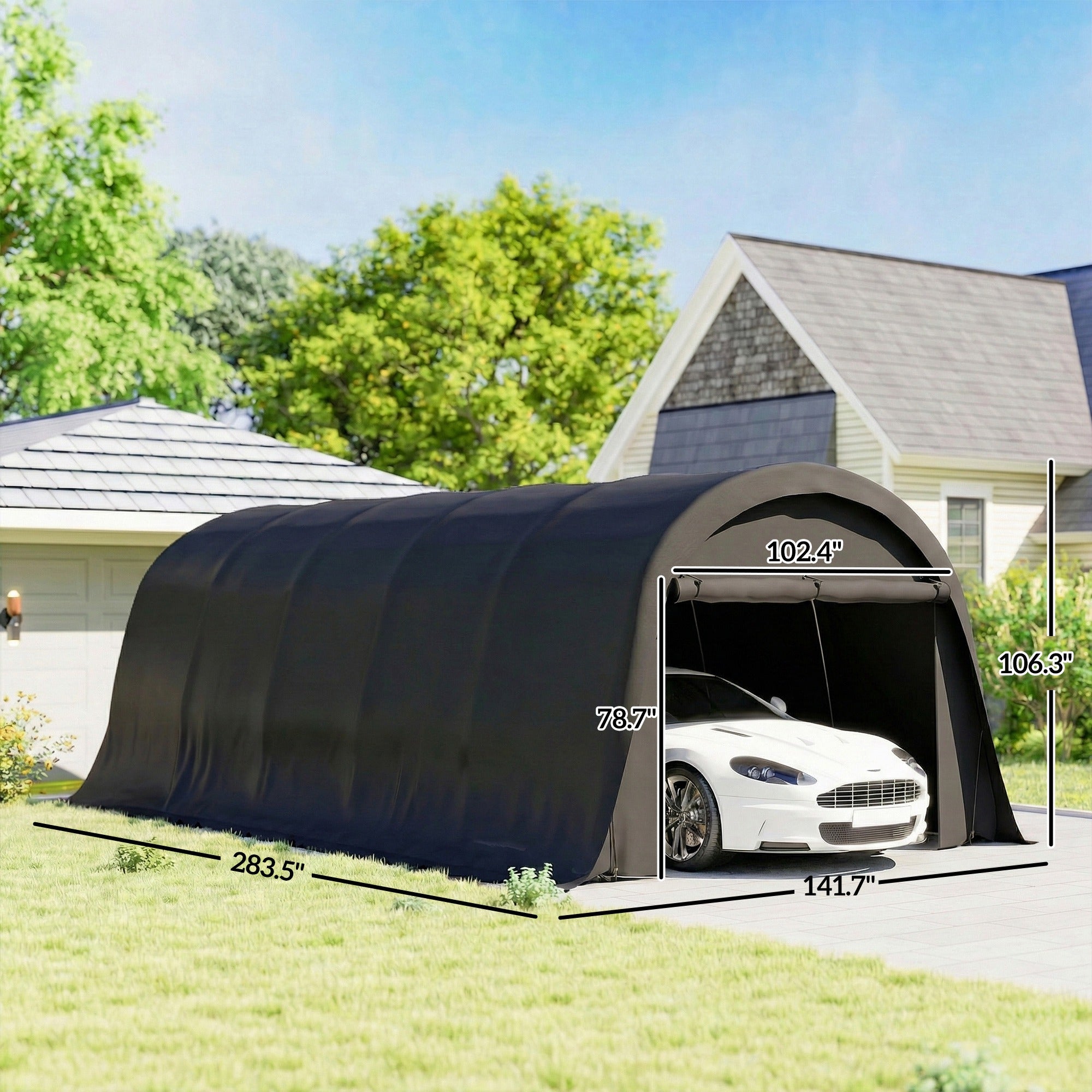 12' x 23.6' Heavy Duty Carport, UPF50+ Portable Garage Car Canopy Tent with Galvanized Frame, Large Door, Dark Gray