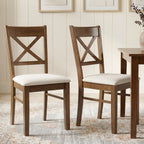 Dining Chairs Set of 2, Upholstered Kitchen Chairs with Rubberwood Frame, Padded Seat and X-Back, Walnut