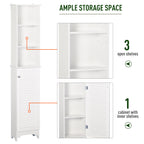 Tall Bathroom Storage Cabinet/Freestanding Linen Tower with 3-Tier Open Adjustable Shelf and Cupboard, White