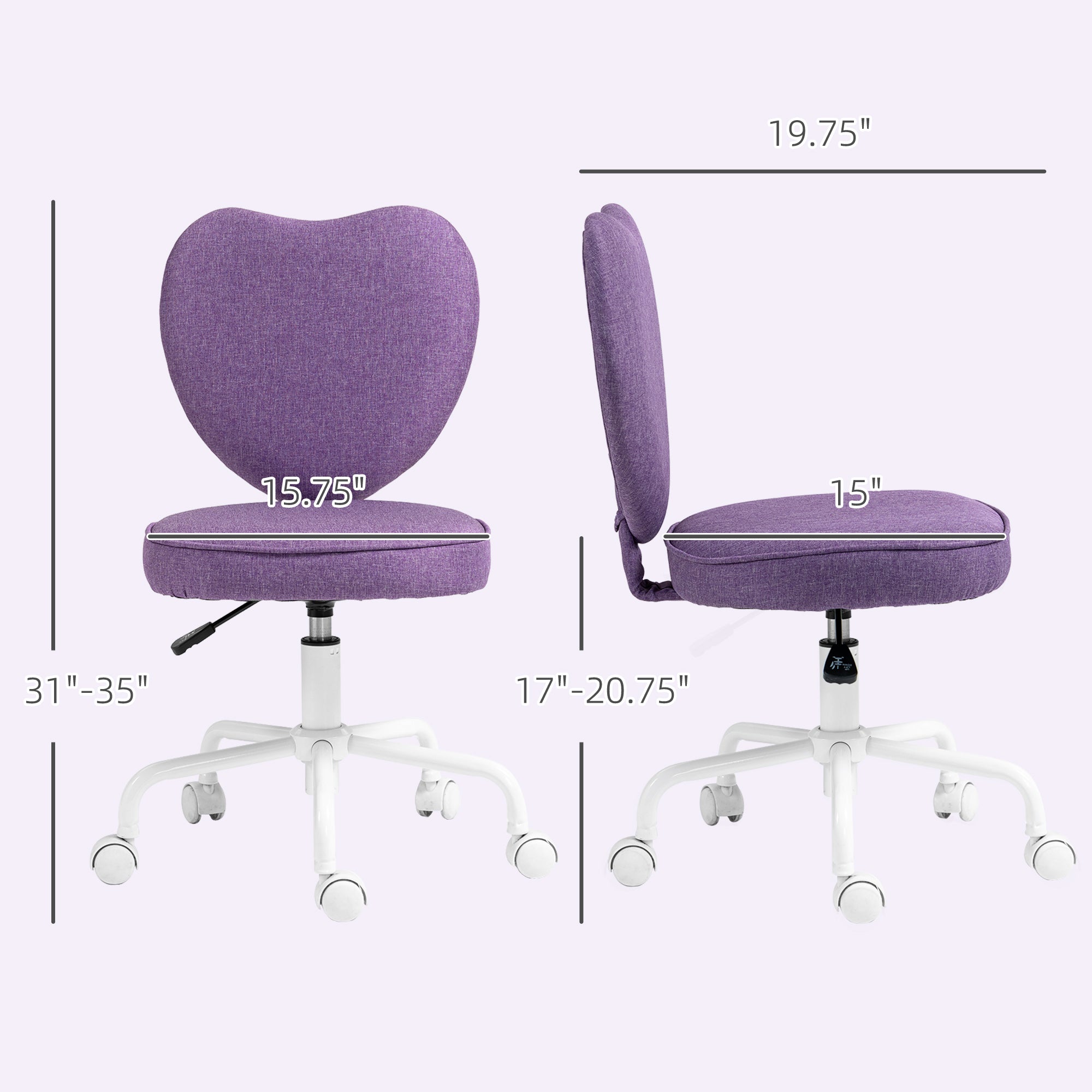 Heart Love Shaped Back Design Office Chair with Adjustable Height, Purple