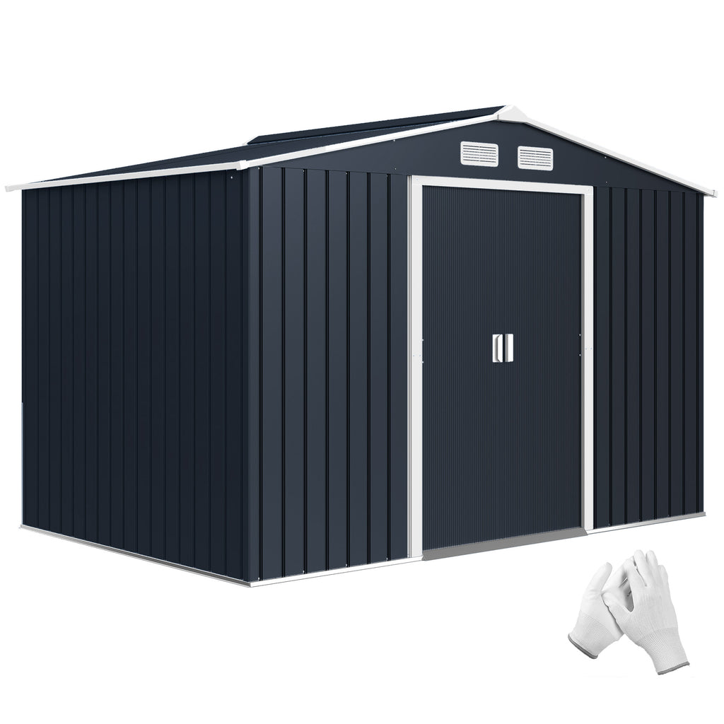 9' x 6' Outdoor Storage Shed, Garden Tool Metal Shed with Foundation Kit, Dark Gray