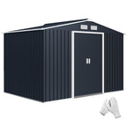 9' x 6' Outdoor Storage Shed, Garden Tool Metal Shed with Foundation Kit, Dark Gray