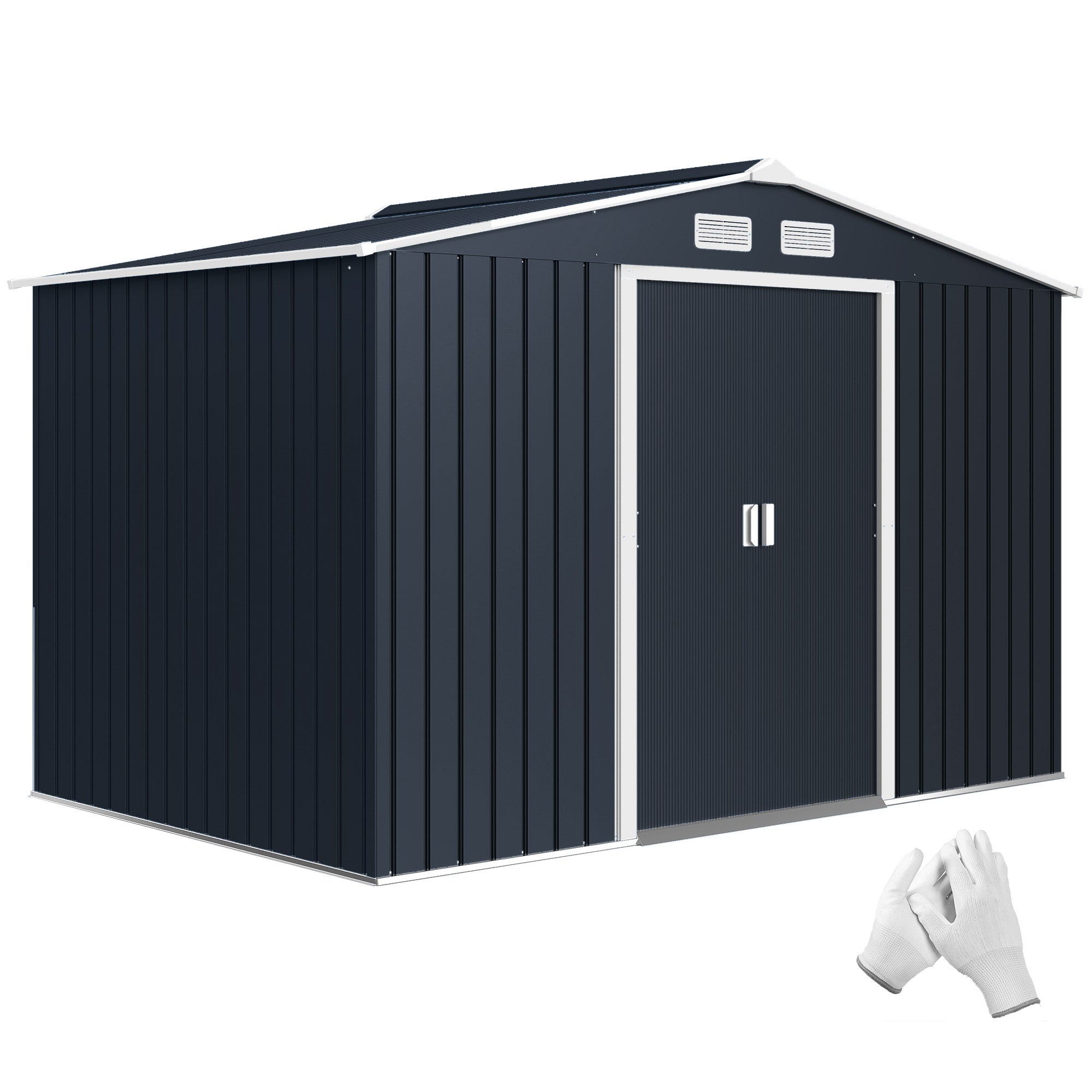 9' x 6' Outdoor Storage Shed, Garden Tool Metal Shed with Foundation Kit, Dark Gray