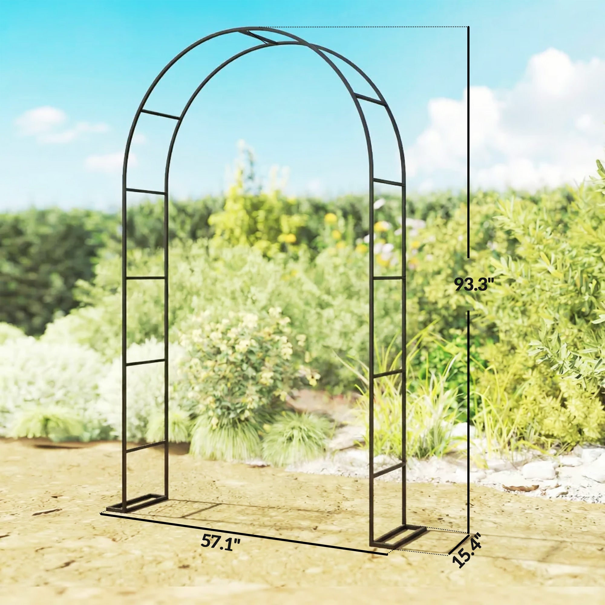 8 ft Steel Garden Arch, Garden Arbor Trellis with Large Base for Climbing Plants, Wedding Arch Stand, Black