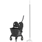 Mop Bucket with Wringer on Wheels for Floor Cleaning, 27.5 Quart Down Press Wringer with Handle and Mop, Black