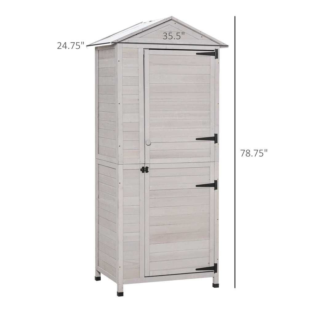 Wooden Garden Cabinet 4-Tier Storage Shed Lockable Organizer w/ Foot Pad Handle
