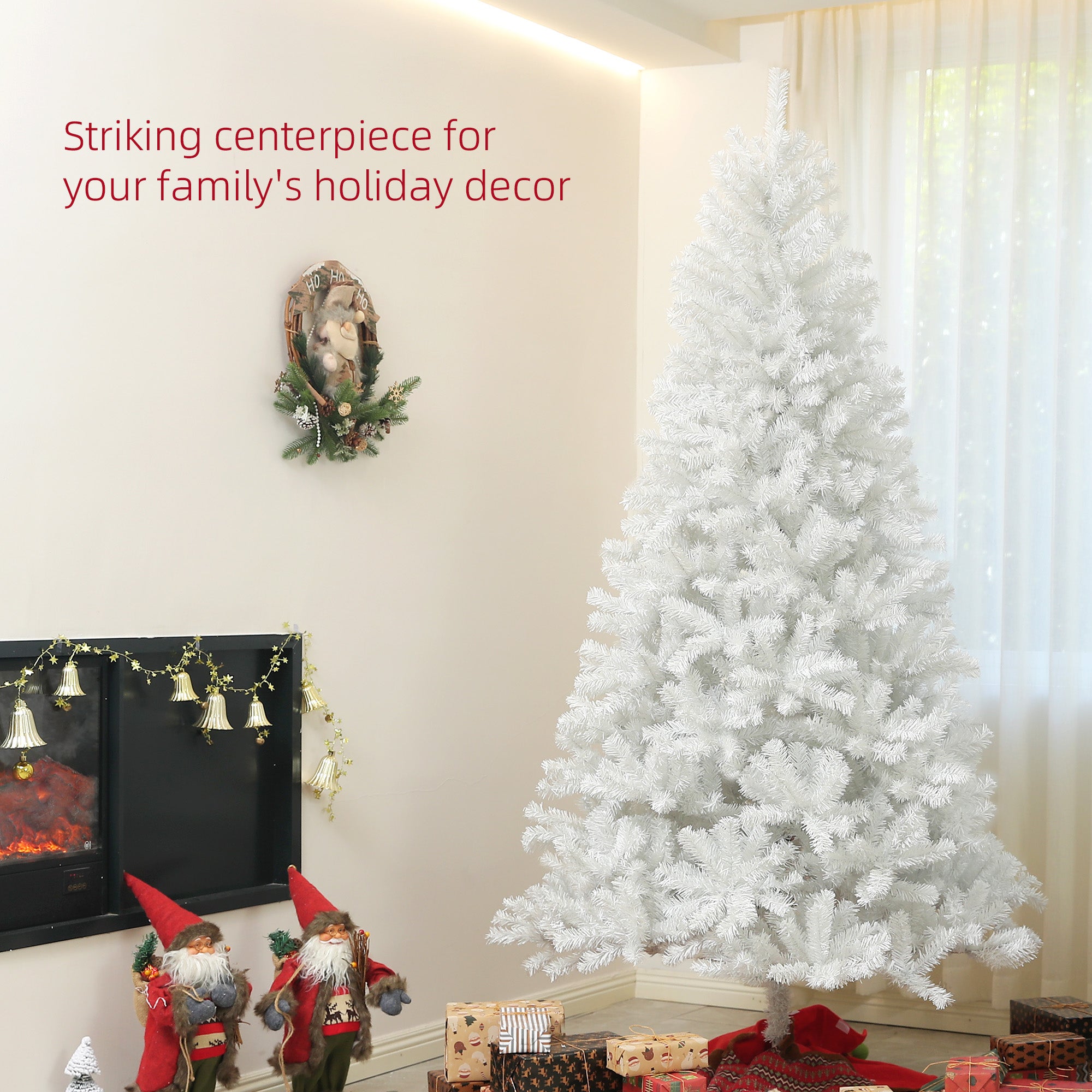 9ft Unlit Artificial White Christmas Tree, Holiday Decor with 2132 Branch Tips, Auto Open and Steel Base