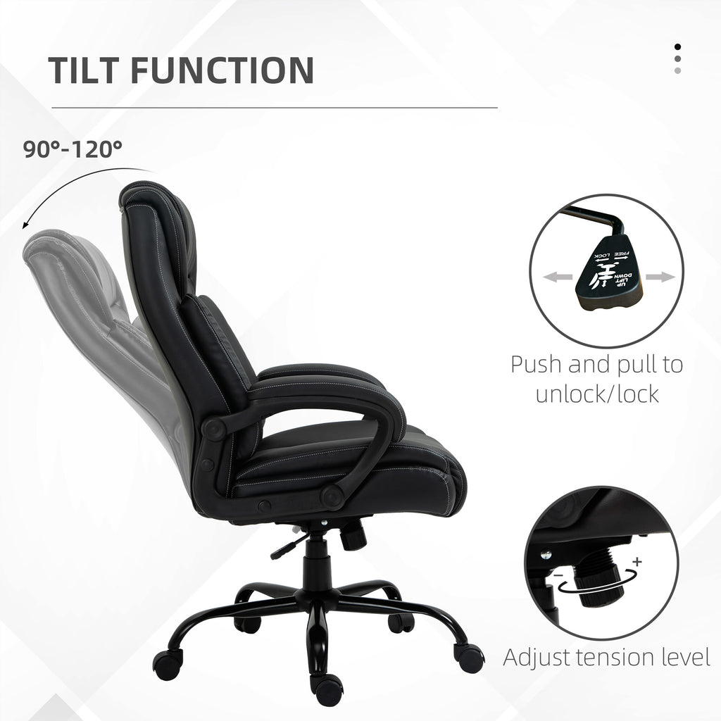 Big and Tall 400lbs Executive Office Chair with Wide Seat, Computer Desk Chair with High Back PU Leather Ergonomic Upholstery, Adjustable Height and Swivel Wheels, Black