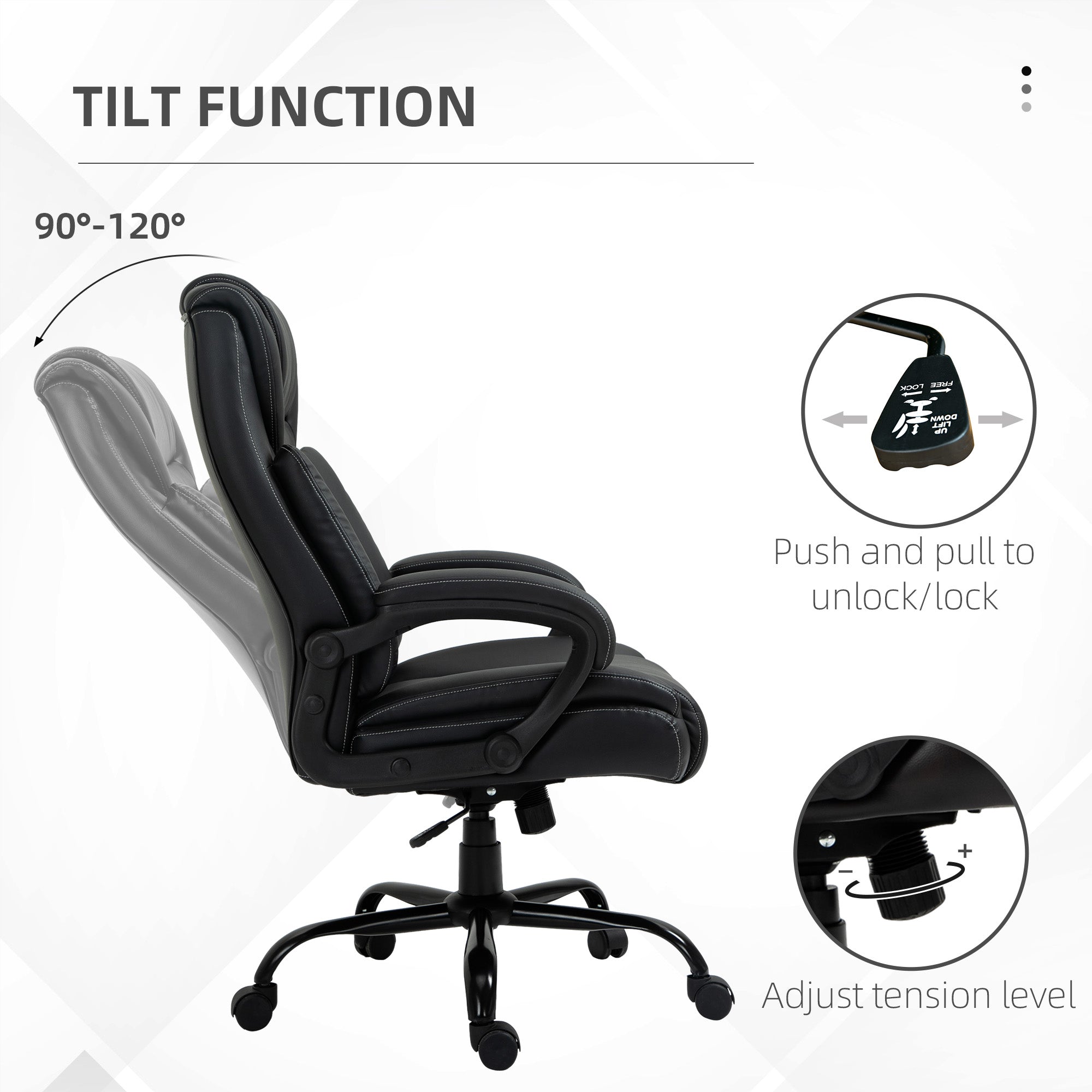 Big and Tall 400lbs Executive Office Chair with Wide Seat, Computer Desk Chair with High Back PU Leather Ergonomic Upholstery, Adjustable Height and Swivel Wheels, Black