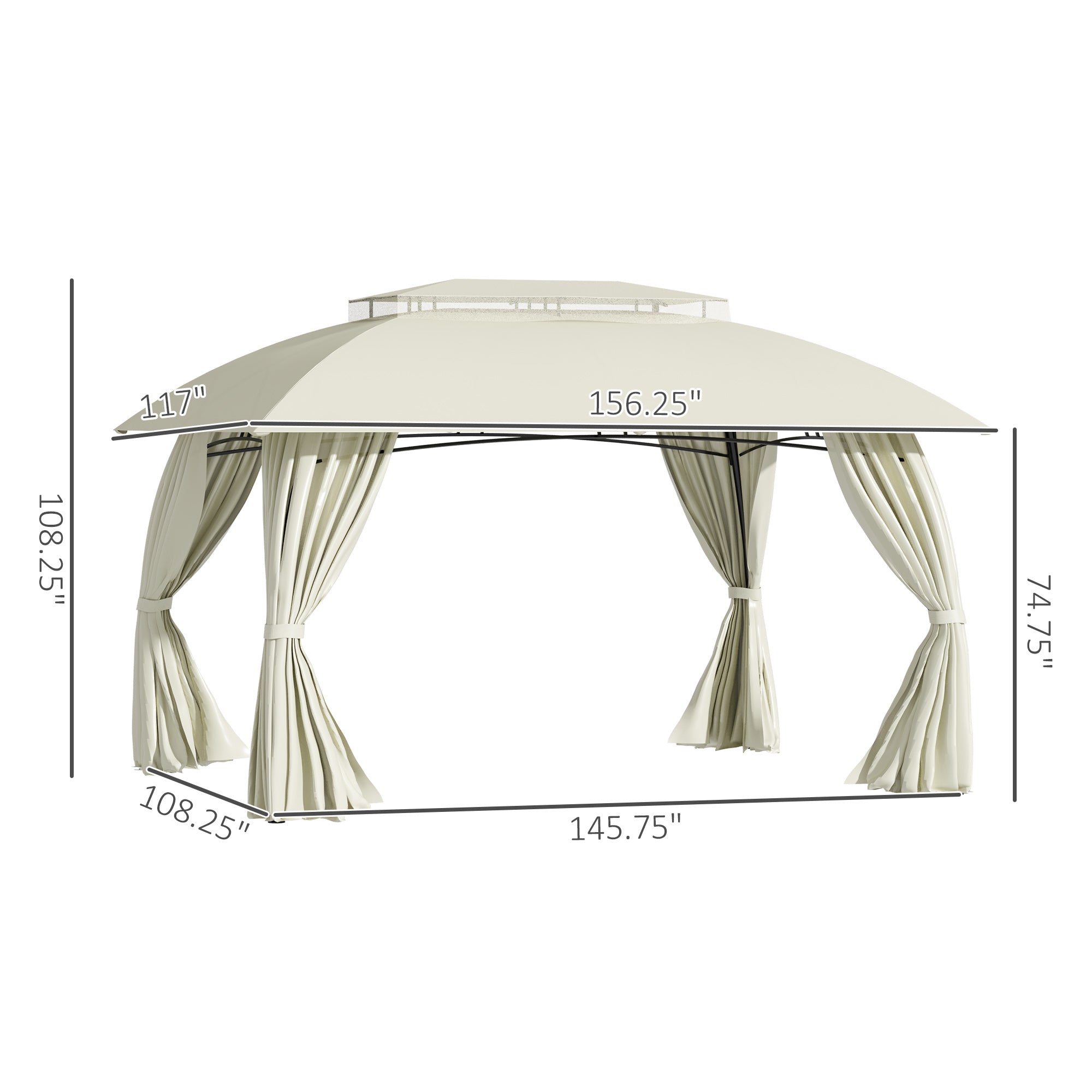 10' x 13' Outdoor Gazebo Patio Gazebo Canopy, Double Vented Roof, Steel Frame, Curtain Sidewalls, Sun Shade Shelter for Garden, Lawn, Backyard, Deck, Beige