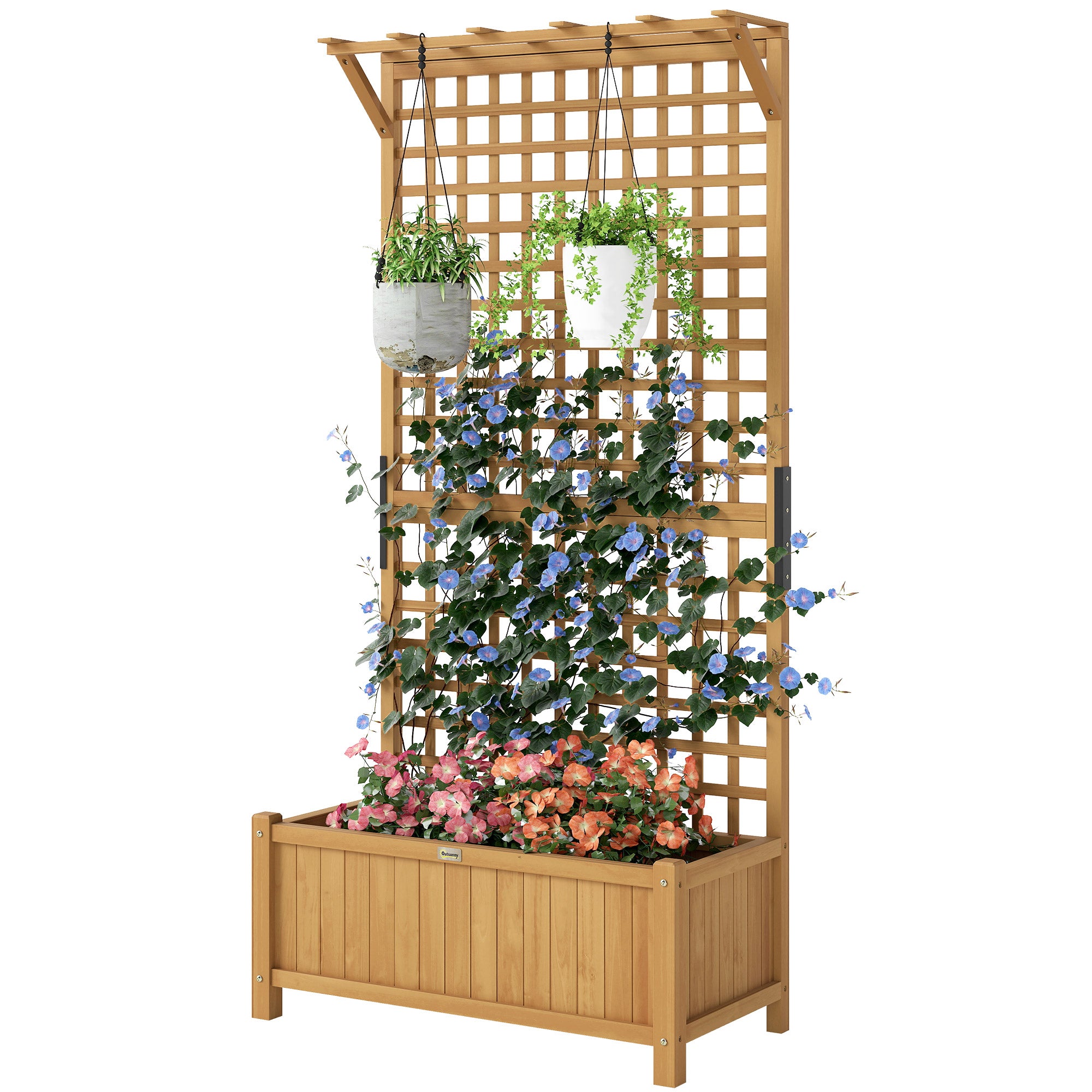 OutsunnyWood Planter with Trellis for Vine Climbing, Raised Garden Bed, Privacy Screen for Backyard, Patio, Yellow