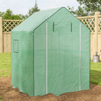 4.6' x 4.7' Portable Greenhouse, Water/UV Resistant Walk-In Small Outdoor Green House with 2 Tier U-Shaped Flower Rack Shelves, Roll Up Door & Windows, Green