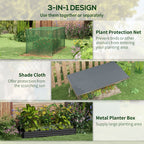 Galvanized Steel Planter Box with Crop Cage and Shade Cloth, Raised Garden Bed for Flowers, Veggies and Herbs, Gray