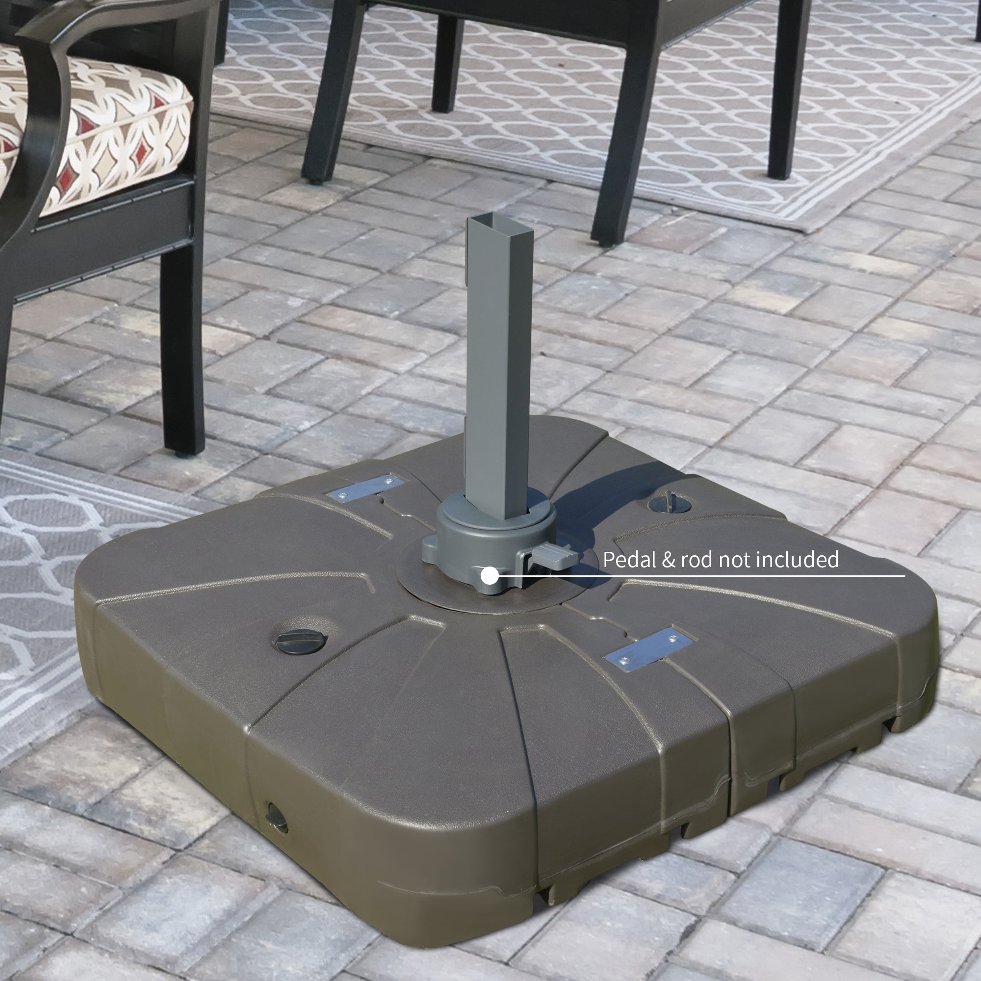 Square Cantilever Patio Umbrella Base with 4 Wheels for Easy Moving, Heavy Duty Umbrella Stand Weight, 330 lb Capacity Sand or 286 lb Capacity Water, Coffee