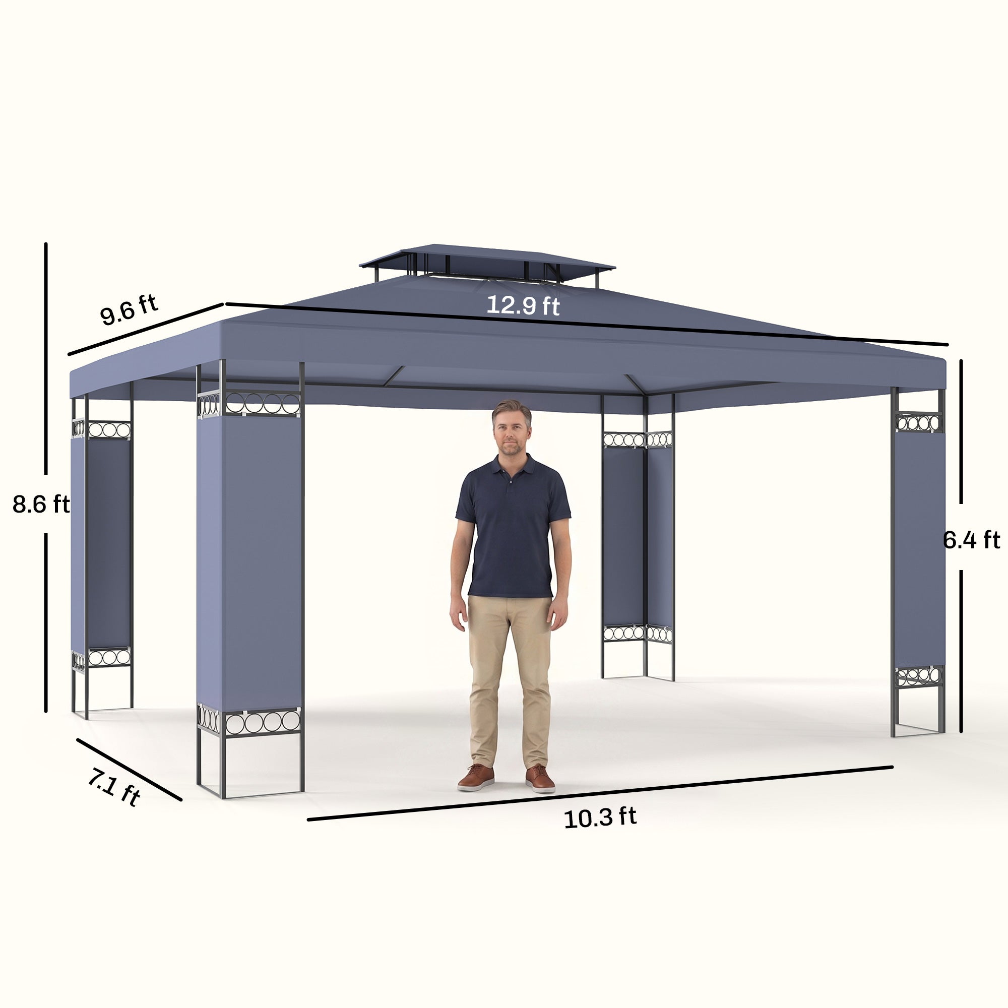 10' x 13' Patio Gazebo, Double Roof Outdoor Gazebo Canopy Shelter with Screen Decorate Corner Frame, for Garden, Lawn, Backyard and Deck, Gray