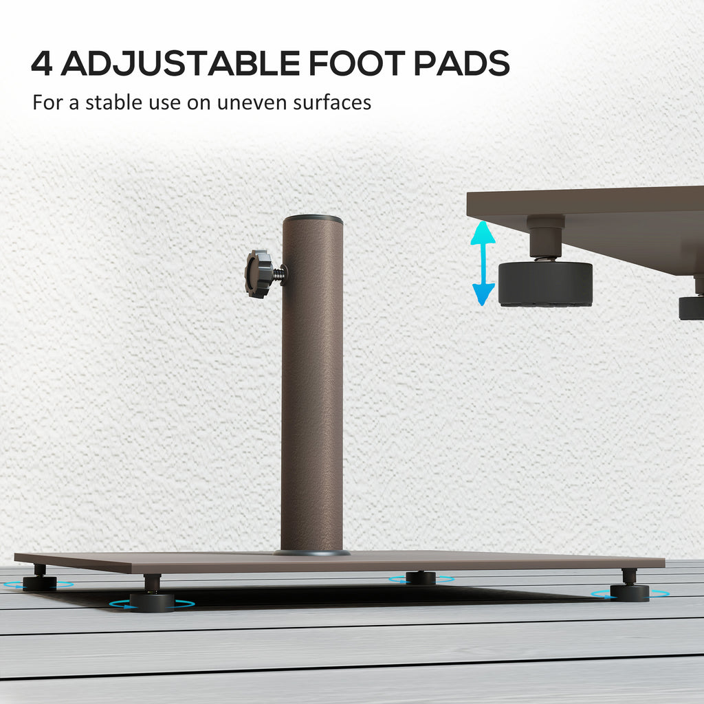 Square Patio Umbrella Base, 29 lbs Metal Umbrella Stand Base with Adjustable Foot Pads, Heavy Duty Patio Umbrella Holder for 1.5"/1.9" Umbrella Poles for Outdoor, Lawn, Poolside, Brown