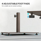 Square Patio Umbrella Base, 29 lbs Metal Umbrella Stand Base with Adjustable Foot Pads, Heavy Duty Patio Umbrella Holder for 1.5"/1.9" Umbrella Poles for Outdoor, Lawn, Poolside, Brown