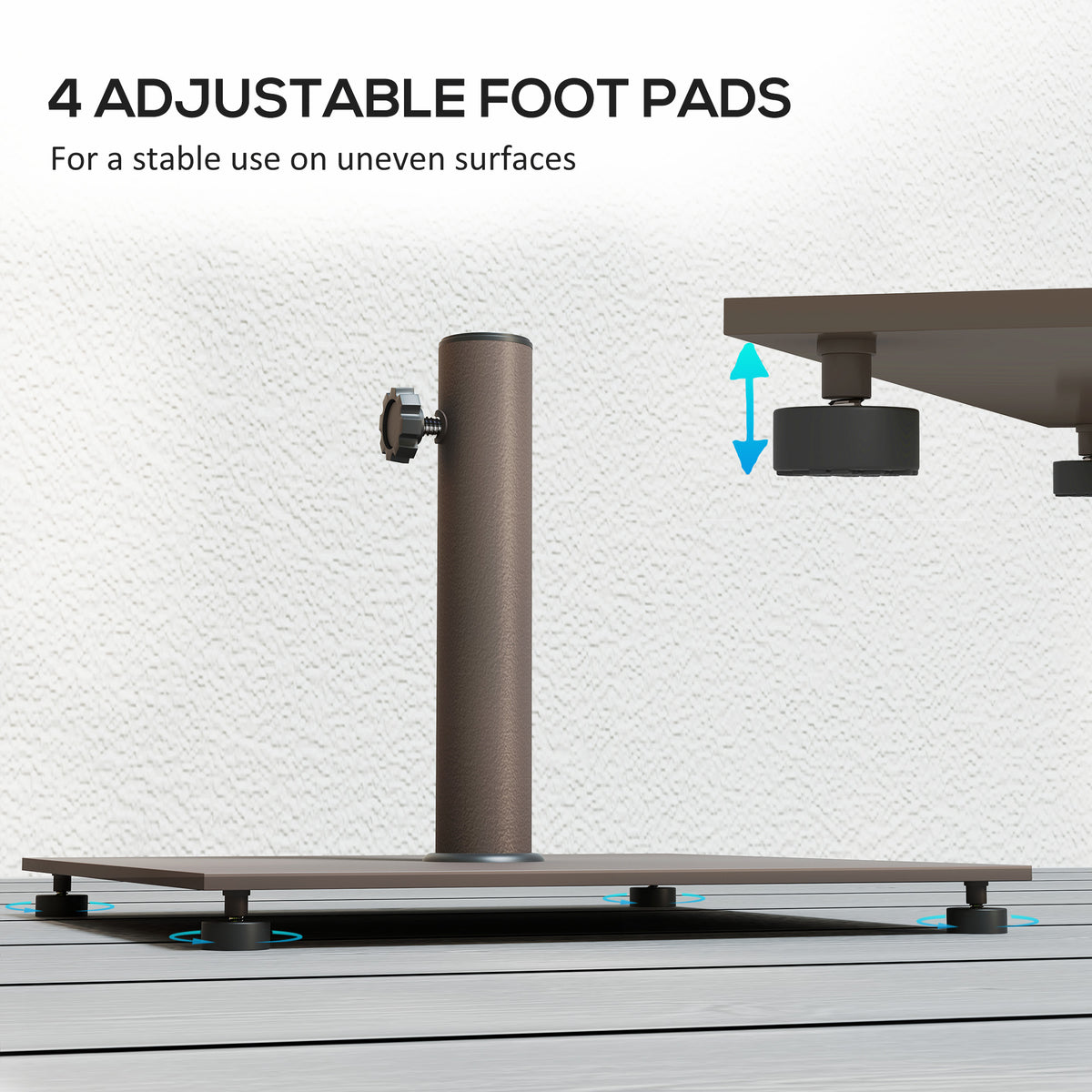 Square Patio Umbrella Base, 29 lbs Metal Umbrella Stand Base with Adjustable Foot Pads, Heavy Duty Patio Umbrella Holder for 1.5"/1.9" Umbrella Poles for Outdoor, Lawn, Poolside, Brown