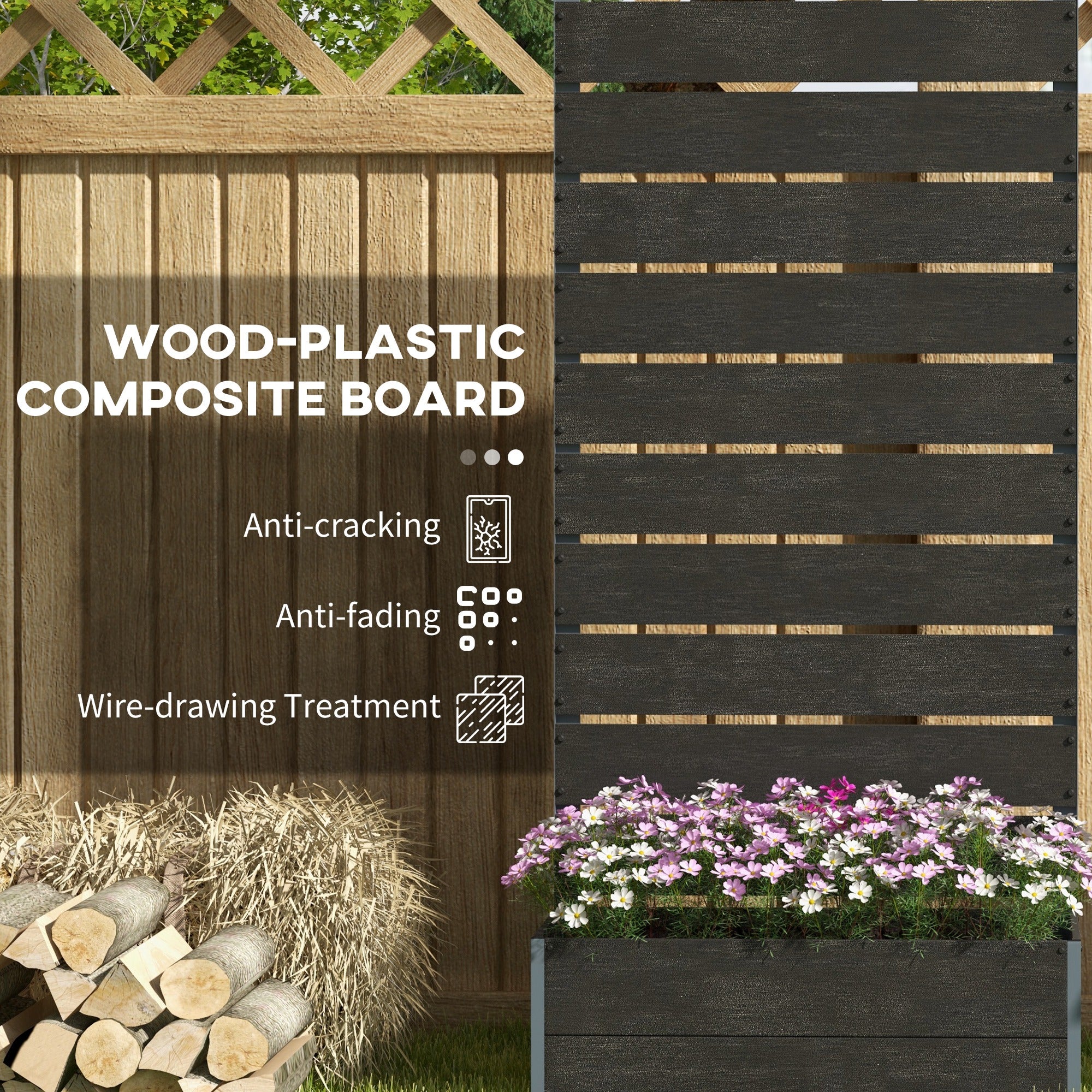 Trellis Planter for Climbing Plants, Raised Garden Bed with Trellis, Planter Box for Outdoor, 28.25" x 15" x 59", Black