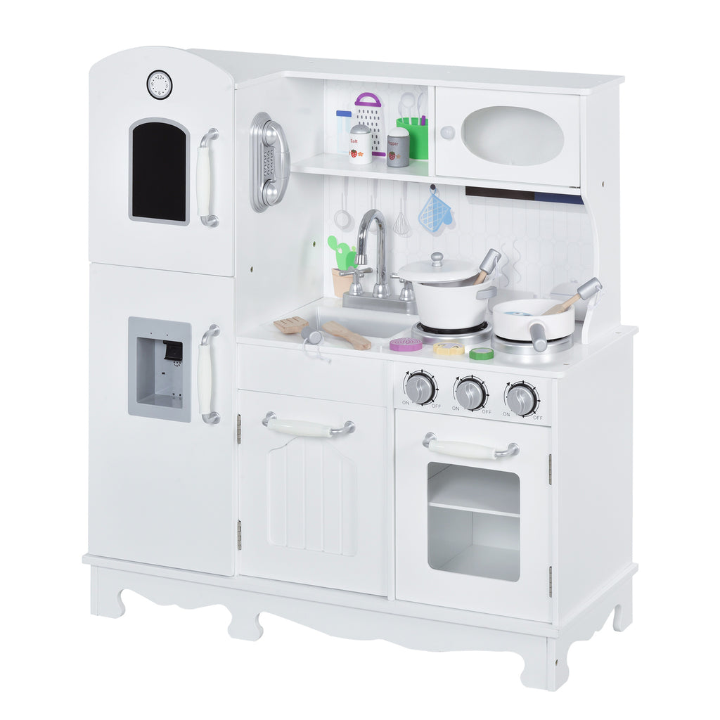 Kids Kitchen Playset with Telephone, Wooden Kitchenette for kids with Cookware, Storage Cabinet, Water Dispenser, Blackboard, Toddler Pretend Play Kitchen with Cooking Accessories for Aged 3+