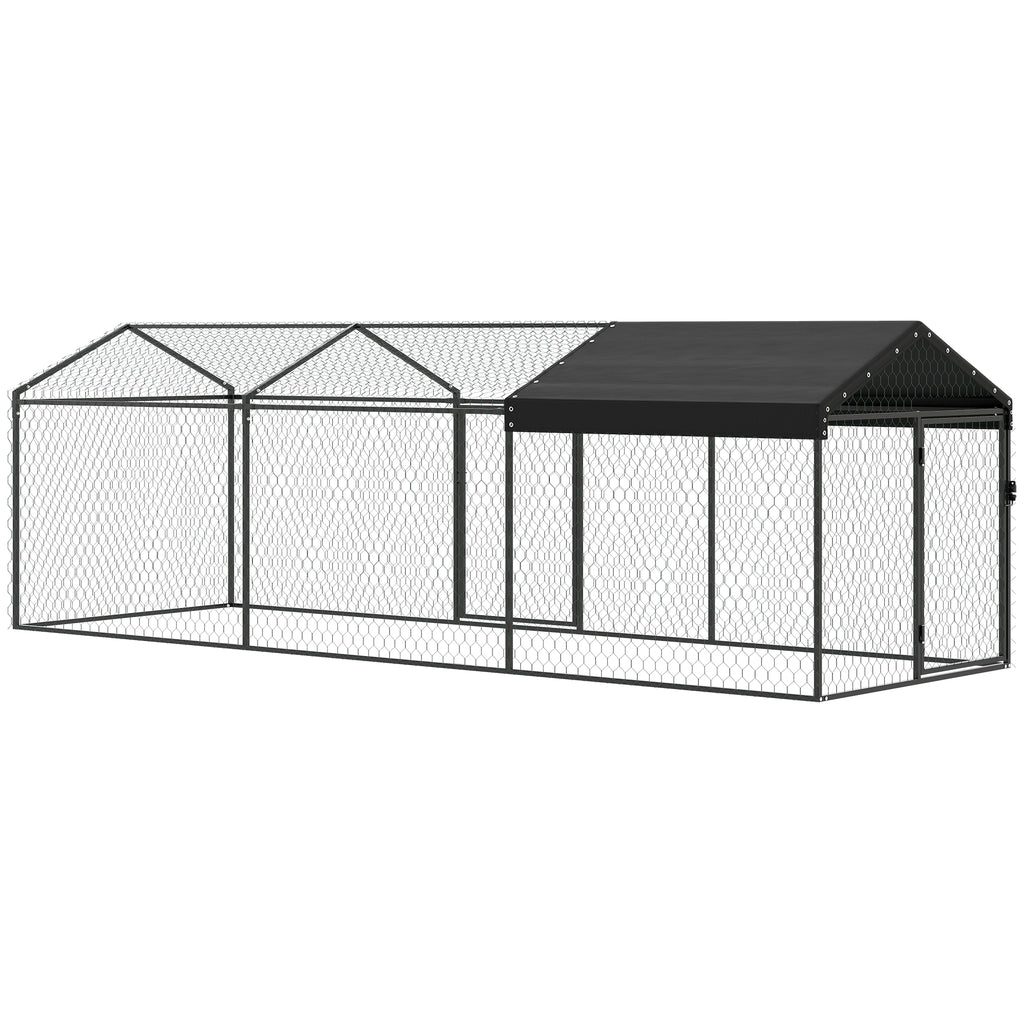 Large Metal Chicken Coop, Chicken Run with Waterproof & Anti-UV Cover for 3-5 Poultry, Outdoor Poultry Cage Rabbit Hutch