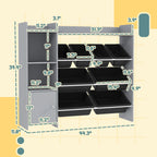 Toy Storage Organizer with 8 Bins, 2 Storage Cubbies, Shelf, Drawer, Gray