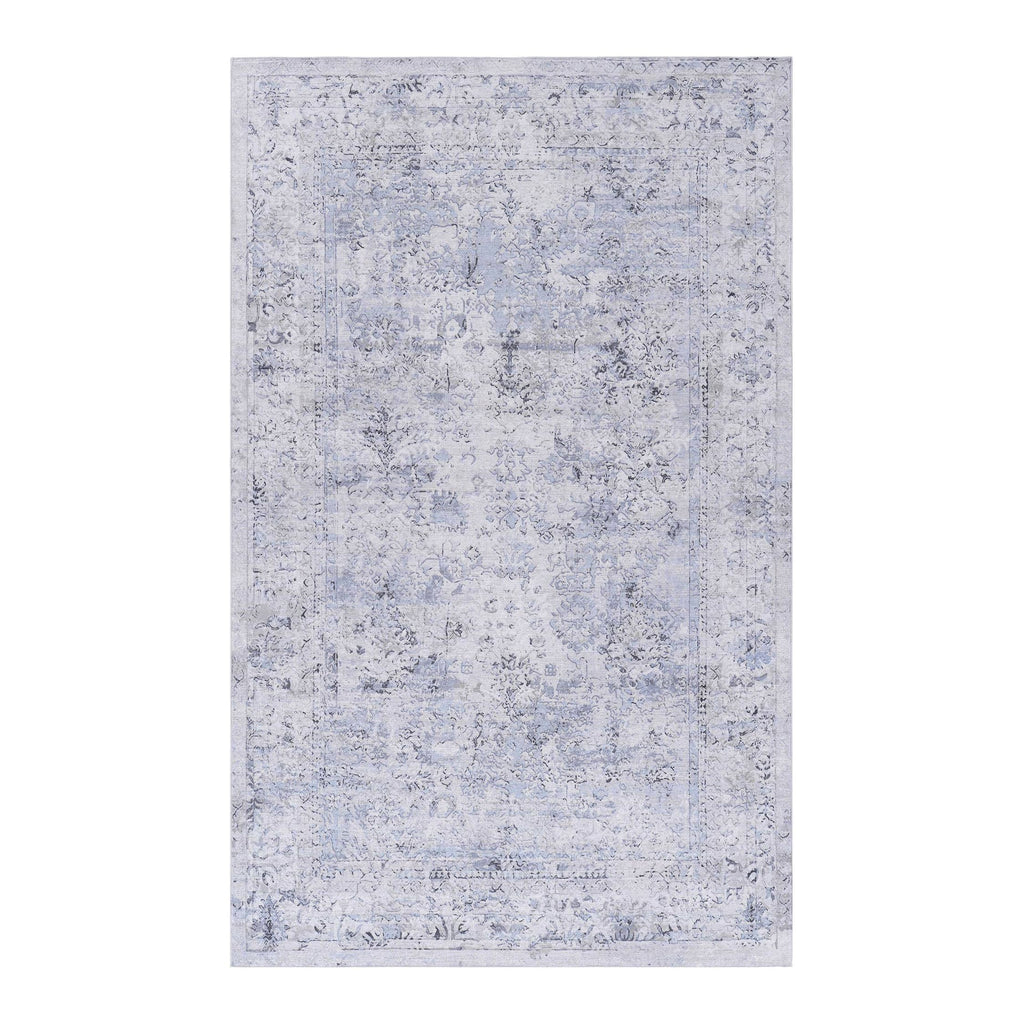 5x8 Washable Low-Pile Non-Slip Non-Shedding Area Rug, Kid and Pet Friendly, Foldable for Living Room, Bedroom, Dining Room, Blue+Cream