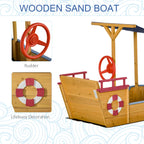 Kids Wooden Sandbox, w/ Canopy Bench Seat Storage Space, Aged 3-8 Years Old