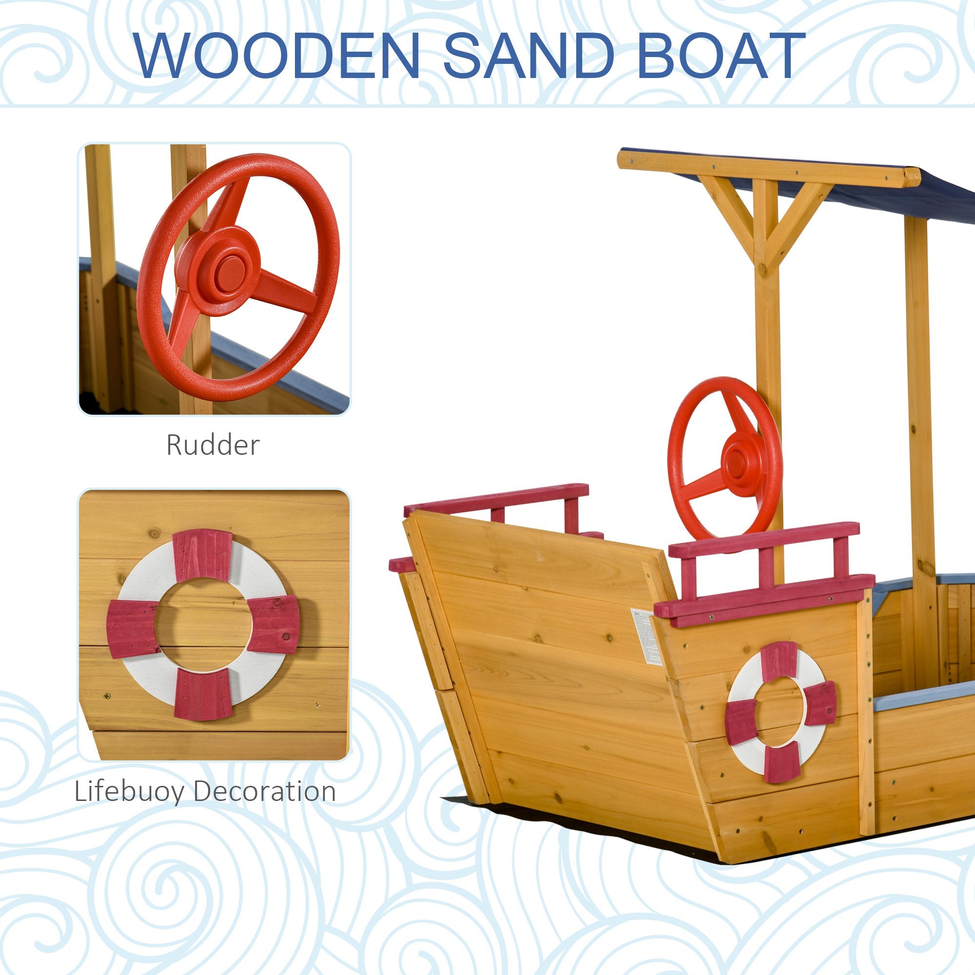 Kids Wooden Sandbox, w/ Canopy Bench Seat Storage Space, Aged 3-8 Years Old