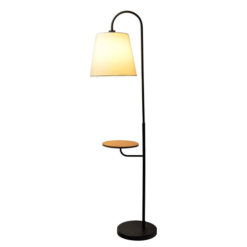 Seoul Floor Lamp with Rotary Switch, Wood Table and Metal Base, 616" L x 11" W x 60" H, Black+White