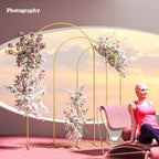 Metal Arch Backdrop Stand Set of 3, 7/6.5/6 ft Wedding Arch Frame, Balloon Backdrop Arch Stand Set for Birthday Party, Bridal Shower, Graduation, Ceremony, Banquet Decorations, Gold