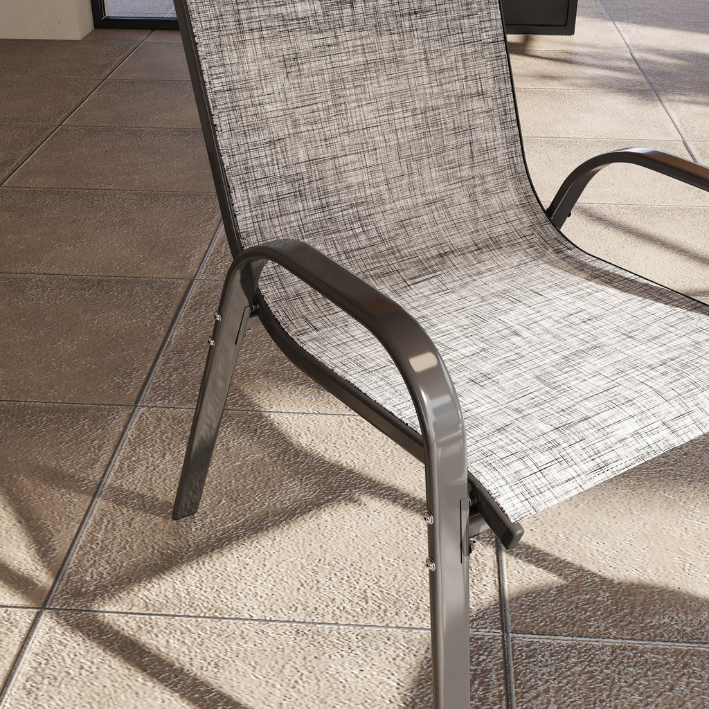Set of 4 Outdoor Dining Chairs, Stackable Patio Chairs with High Back, Breathable Mesh Seat for Garden Lawn, Mixed Gray