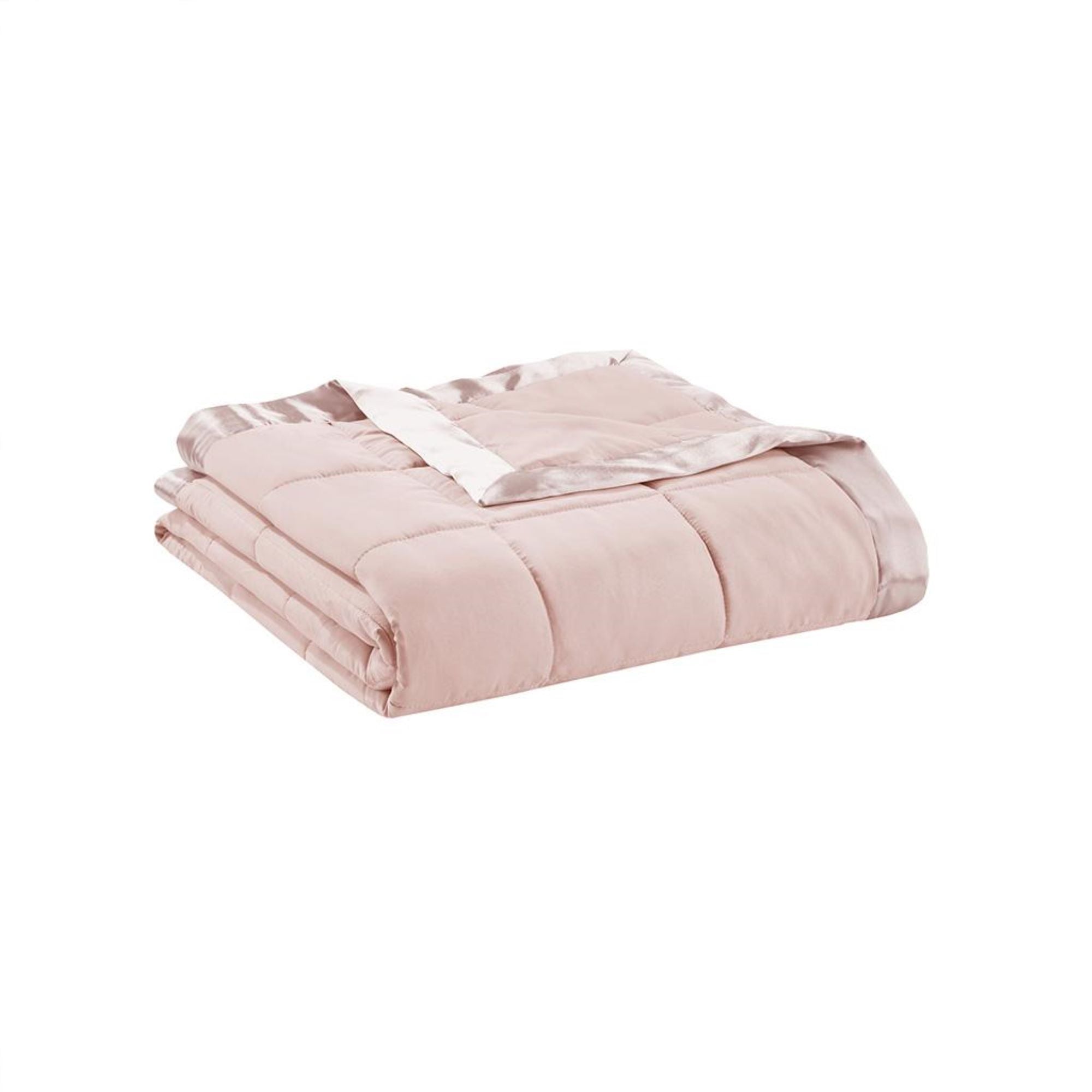 Hypoallergenic Down Alternative Blanket with Satin Trim, Moisture Management, Perfect for Summer, Spring, 90" L x 90" W x 0.25" H, Blush