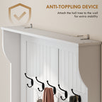 3-In-1 Entryway Bench with Coat Rack, Hall Tree with Bench and Shoe Storage, 5 Hooks for Hallway Cream White