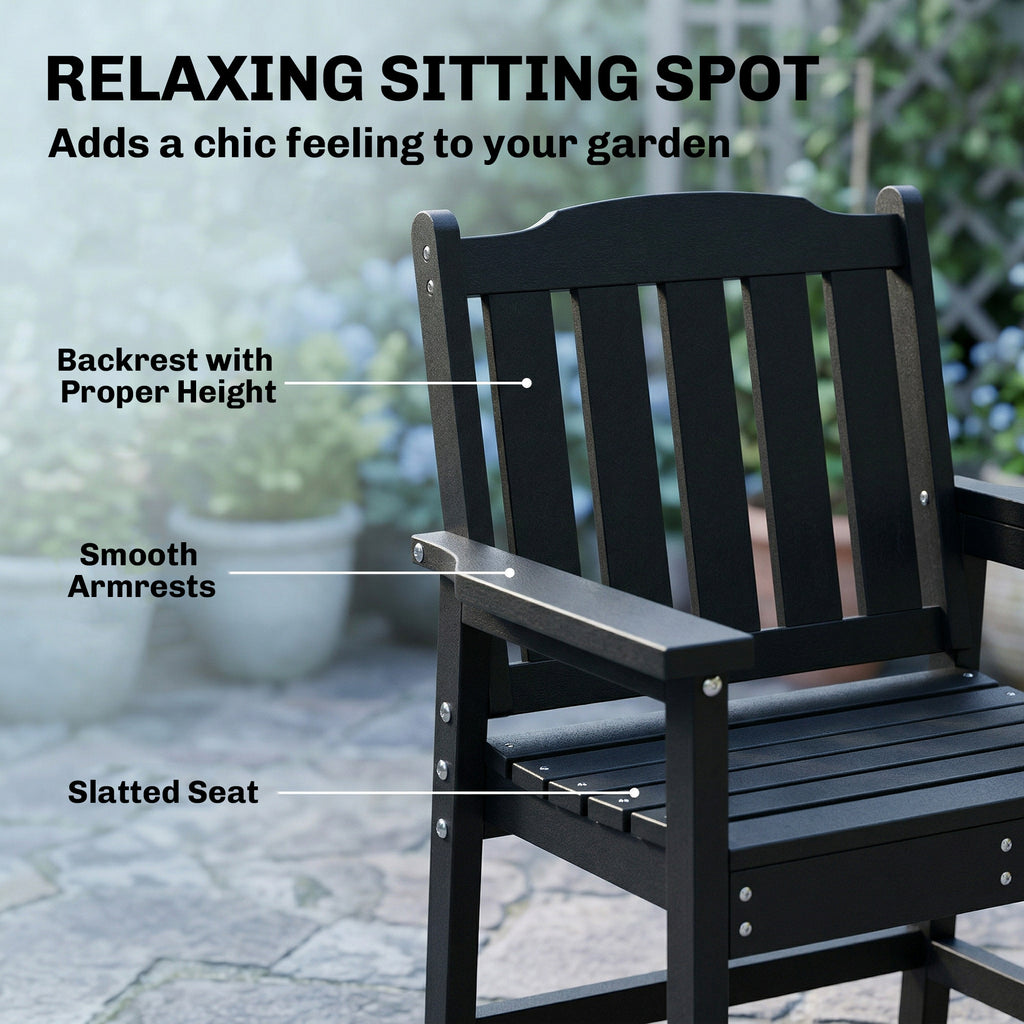 All-Weather Patio Chair, HDPE Patio Dining Chair, Heavy Duty Wood-Like Outdoor Furniture for Garden, Backyard, Deck, Porch, Lawn, Black