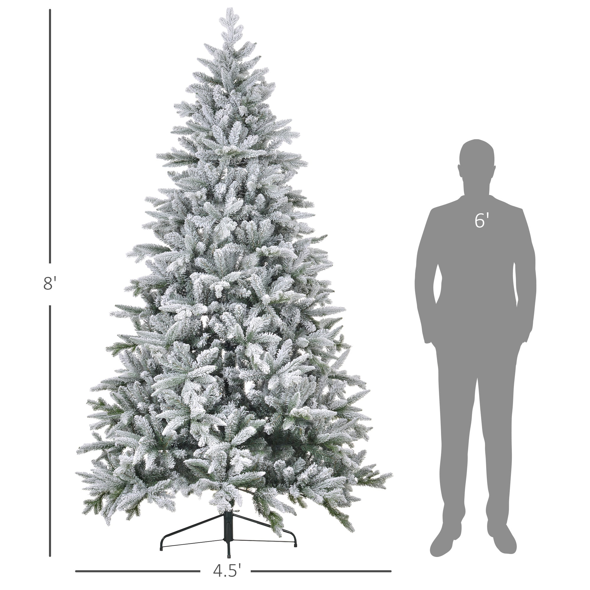 8ft Artificial Flocked Christmas Tree with Snow Tips, Easy Assembly, Hinged Xmas Tree for Home Office Holiday