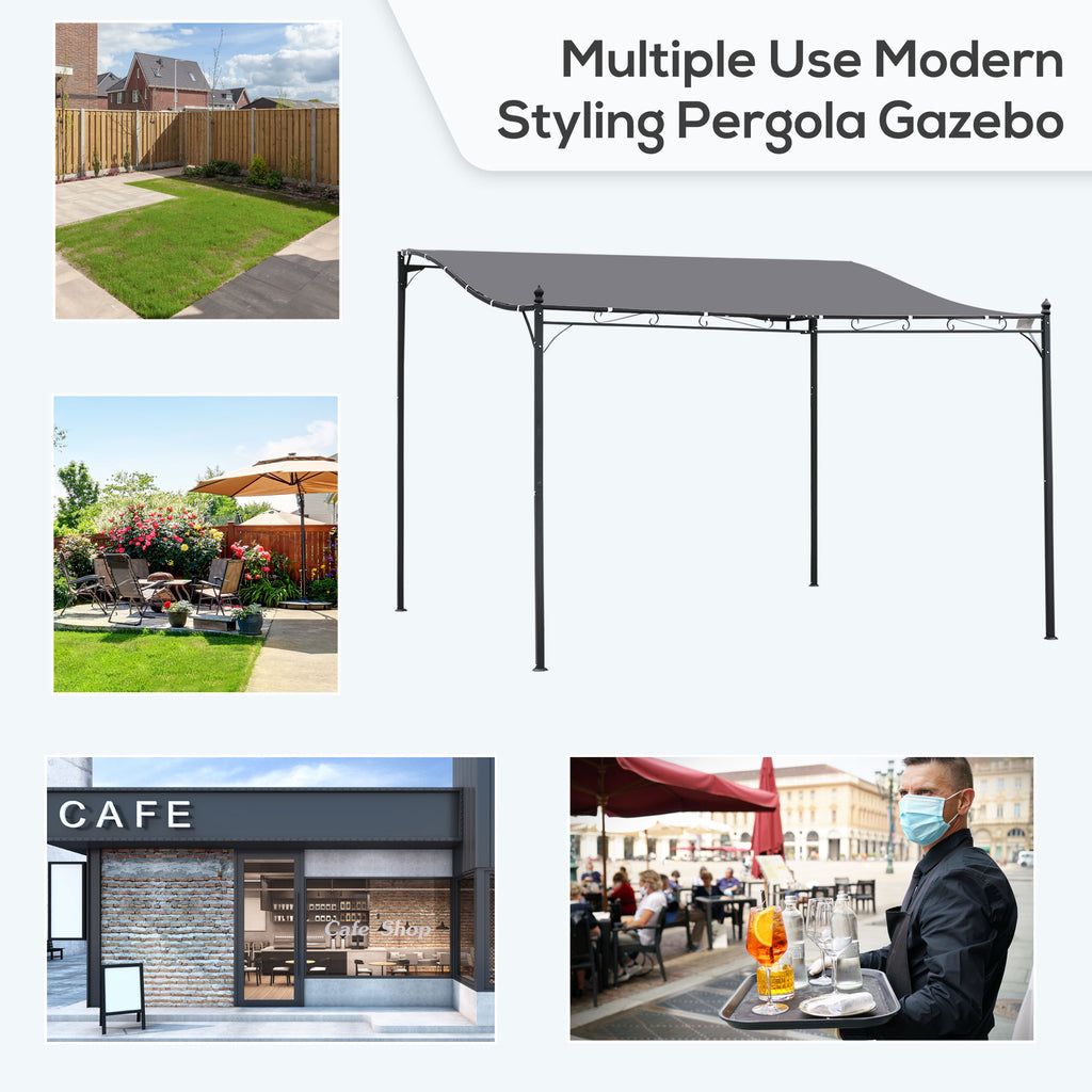 10' x 13' Outdoor Pergola Gazebo, Steel Patio Canopy with Weather-Resistant Fabric and Drainage Holes, Gray