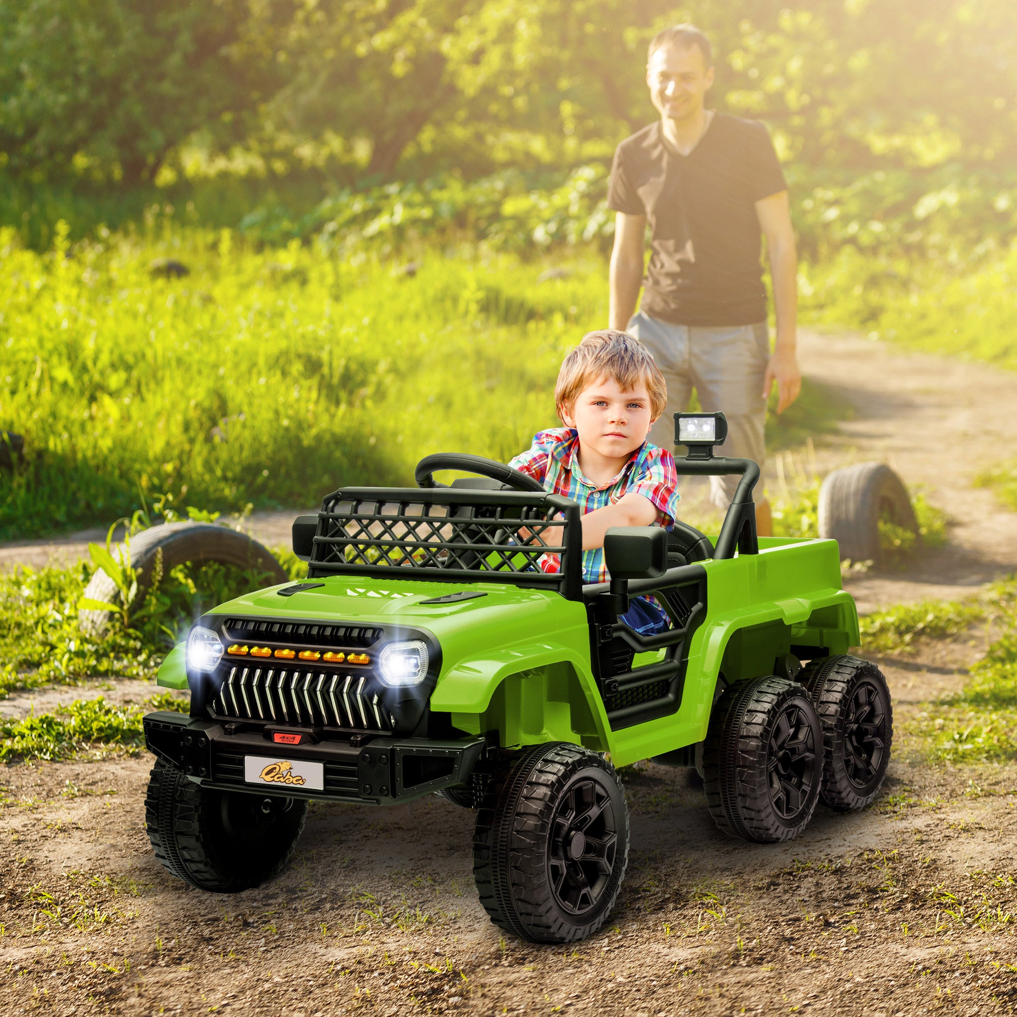 12V 4x4 Kids Electric Car w/ 2WD/4WD Switchable, Remote Control, Spring Suspension System, Back Trailer, Camouflage