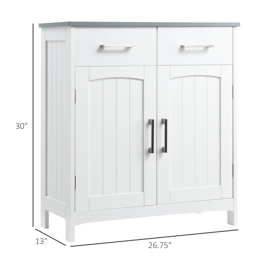 Bathroom Floor Cabinet, Freestanding Linen Cabinet, Storage Cabinet with 2 Drawers, Double Doors, Adjustable Shelf, White