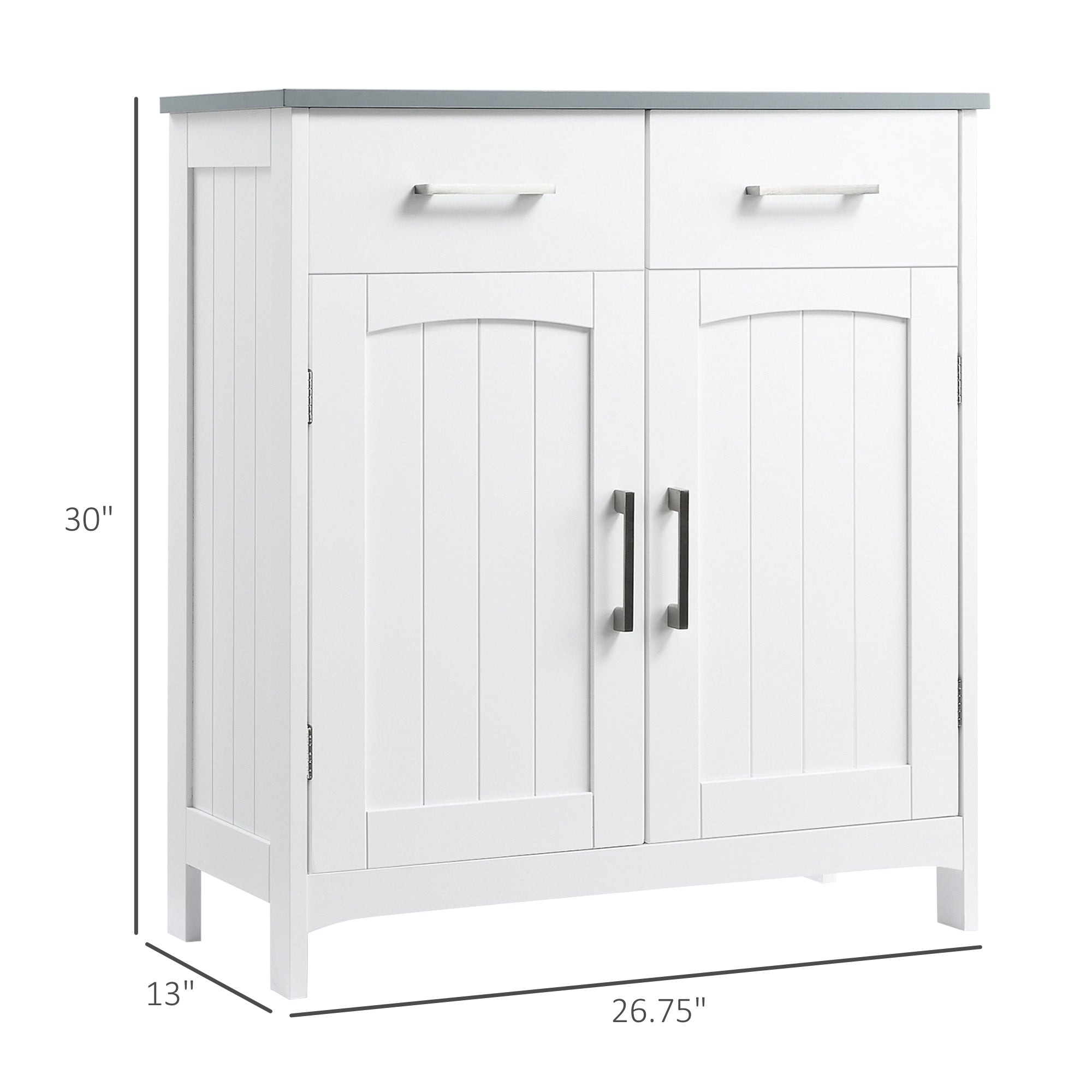 Bathroom Floor Cabinet, Freestanding Linen Cabinet, Storage Cabinet with 2 Drawers, Double Doors, Adjustable Shelf, White