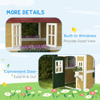 Wooden Playhouse for Kids Outdoor with Doors, Windows, Planter Pots and Boxes for Toddlers 3-8 Years, Beige