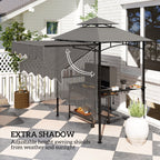 8' x 7.6' Outdoor Grill Gazebo, Barbecue Gazebo Shelter with Side Awning, 2 Side Shelves and 6 Hooks, Dark Gray